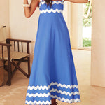 A-line High Waisted Contrast Color Zipper Square-neck Maxi Dresses Midi Dresses