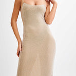 Midnight Fantasy Sequin Mesh Shoulder Strap Open Back Stretch Maxi Dress