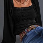 Plain Ruffle Sleeve Buttoned Plus Size Boho Top