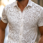 Men's Solid Lace Lapel Short Sleeve Shirt