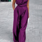 Loose Sleeveless Solid Color Deep V-Neck Jumpsuits
