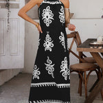 A-Line Loose Contrast Color Halter-Neck Maxi Dresses