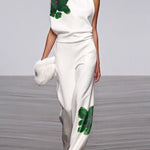 Loose Sleeveless Asymmetric Flower Print Mock Neck Vest Top