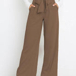 Casual fashion all-match wide-leg pants tie-up bow trousers