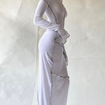 Long Sleeves Plus Size Solid Color Split-Joint Hooded Maxi Dresses