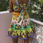 Summer MulticolorLemon Preated Hem Mini Dress