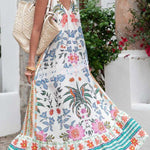 Marisol Linen Blend Unique Print A-line Slip Loose Maxi Dress