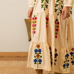 LIGHT BEIGE FLOWERS TASSEL DRESS