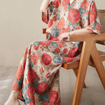 Loose Short Sleeves Printed V-Neck Maxi Dresses