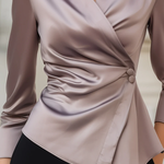Three-Quarter Sleeves Buttoned Pleated Solid Color Lapel Blouses&Shirts Tops