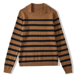 Lapel Loose Casual Striped Knit Sweater