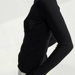 Long Sleeves Skinny Buttoned Solid Color High Neck T-Shirts Tops
