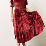 Gold velvet square neck ruffled high waist tight temperament commuter dress