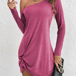 Casual Loose Long Sleeves Solid Color One-Shoulder Mini Dresses