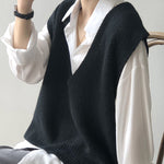 Knitting Irregularity Solid V-Neck Vest