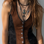 Vintage Contrast Trim Suede Vest
