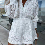 Radiant Blessings Eyelet Crochet Lace Blouse and Shorts Set