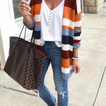 Soft Rainbow Striped Sweater Cardigan