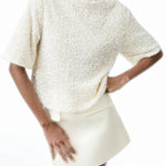 Autumn and winter round neck velvet sequined nightclub short-sleeved T-shirt top