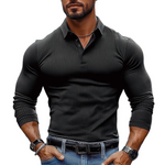 Men's Striped Textured Basic Elastic Long-sleeved POLO Shirt