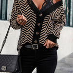 Long Sleeve V Neck Open Front Striped Knit Cardigan Sweaters