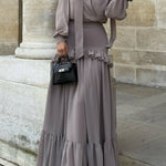 V-neck Lantern Sleeve High-Waisted Tiered Ruffle Maxi Dress