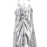 A-line Loose Shiny Solid Color Zipper Round-neck Mini Dresses