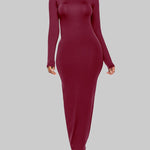 Bodycon Long Sleeves Solid Color High Neck Maxi Dresses