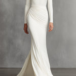 Women's White Elegant Satin Ruched Mermaid Maxi Dress