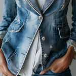 Vintage Effortless Tailoring Washed Denim Blazer