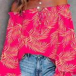 Off Shoulder Long Sleeve Printed Pullover Top