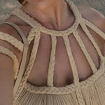 Modern and Sophisticated Linen Blend Draped Braids Cover Up Maxi Dress