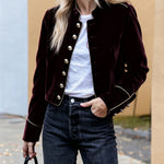 Long Sleeves Buttoned Contrast Color Stand Collar Jackets Outerwear