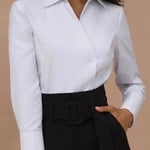 Long Sleeves Loose Solid Color Split-Joint Lapel Blouses