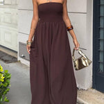 A-Line High Waisted Pleated Solid Color Split-Joint Tube Midi Dresses