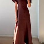 Della Linen Blend Short Sleeve Fitted Waist Maxi Dress