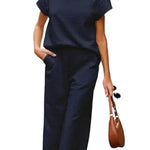 Women's Casual Textured Tops and Wide Leg Pants Lounge Sets
