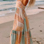 Multicolor Boho Patchwork Print Square Neck Sundress
