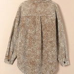 Khaki Vintage Distressed Mineral Wash Oversized Shacket