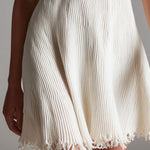 Quiet Luxury Ivory Knit Polo Mini Dress With Fringed Hem