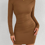 Bodycon Long Sleeves Asymmetric Pleated Solid Color One-Shoulder Mini Dresses