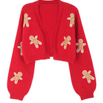 Fashionable Cookie Man Pattern Short Casual Knitted Cardigan