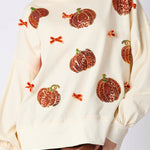 Halloween Colorful Pumpkin Embroidered Loose Casual Sweatshirt