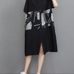 Artistic Retro Loose Printed Buttoned Midi Dress