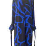 A-Line Long Sleeves Contrast Color V-Neck Maxi Dresses Shirt Dress
