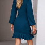 Bodycon Long Sleeves Falbala Solid Color Mini Dresses
