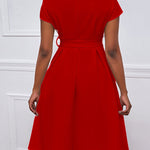 Bowknot Lace-Up Solid Color V-Neck Midi Dresses
