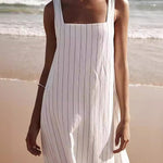 A-Line Loose Striped Square-Neck Maxi Dresses