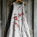 Vintage Cherry Blossom Art Linen Tank Dress