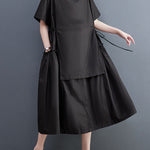 Loose Short Sleeves Solid Color Split-Joint Round-Neck Midi Dresses